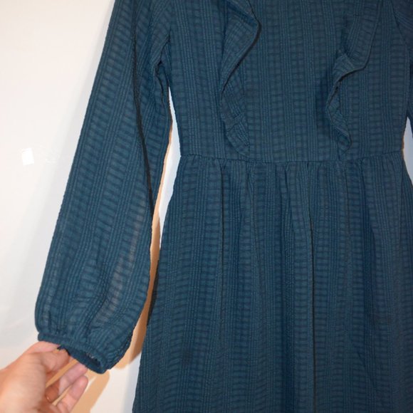 Wonder Nation Girls' Dress Dark Green Lining Ruffles Front Long Sleeves L(10-12) - Picture 5 of 8